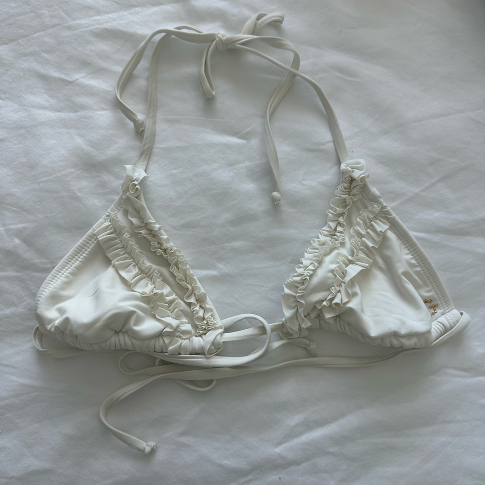 Guess White Triangle Bikini Top with Ruffle Detailing